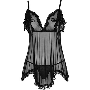 Babydoll Cottelli Collection Ruffles Negru pe Vibreaza.ro