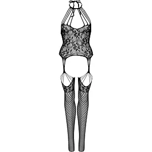 Catsuit Leg Avenue Floral Lace Annette Negru pe Vibreaza.ro