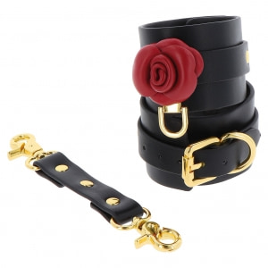 Cătușe Din Piele Wild Roses Wrist Cuffs Negru pe Vibreaza.ro