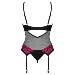 Corset Obsessive Rosenty cu Portjartier și Chilot Roz XS-S