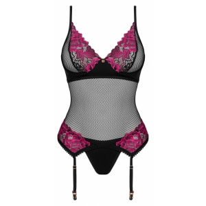 Corset Obsessive Rosenty cu Portjartier și Chilot Roz XS-S