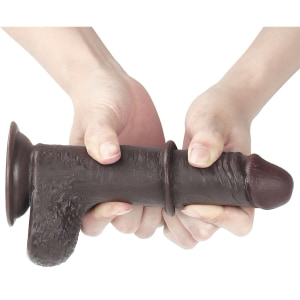 Dildo Sliding Skin Dual Layer cu Testicule și Ventuză