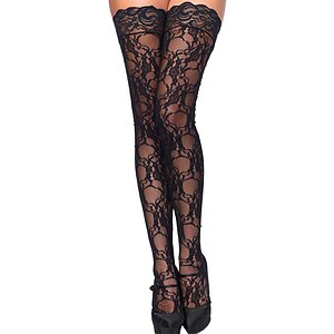 Dresuri Leg Avenue Stay Up Of Floral Lace Negru pe Vibreaza.ro