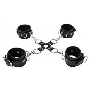 Leather Hand And Legcuffs Negru pe Vibreaza.ro