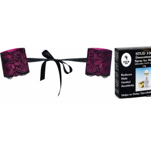 Pachet Cătușe Obsessive Roseberry Mov + Spray Stud 100 Original Roz pe Vibreaza.ro