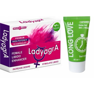 Pachet Pastile Libido Ladyagra 10capsule + Gel Ejaculare Precoce Long Love 50ml pe Vibreaza.ro
