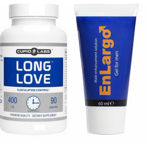 Pachet Cremă Mărirea Penisului Enlargo 100ml + Pastile Ejaculare Precoce Long Love 90buc pe Vibreaza.ro