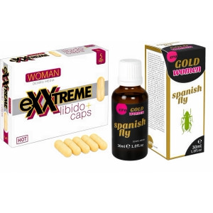 Pachet Capsule Femei eXXtreme Libido Afrodisiac + Afrodisiac Spanish Fly Strong Gold Women 30ml pe Vibreaza.ro