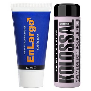 Pachet Cremă Mărirea Penisului Enlargo 100ml + Cremă Mărire Penis Kolossal 200ml pe Vibreaza.ro