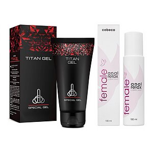 Pachet Cremă Mărirea Penisului Titan Gel Original 50ml + Lubrifiant Anal Female Cobeco Relax 120ml pe Vibreaza.ro