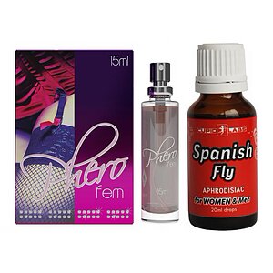 Pachet Parfum Feromoni PheroFem 15ml + Picături Afrodisiace Spanish Fly 20ml pe Vibreaza.ro