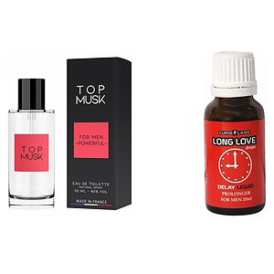 Pachet Picături Ejaculare Precoce Long Love + Parfum Feromoni Top Musk 75ml pe Vibreaza.ro