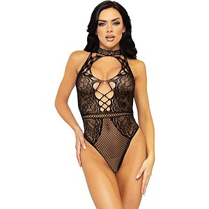 Body Leg Avenue Net And Lace Keyhole Negru XS-L