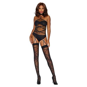 Bodystocking Dreamgirl Criss-Cross Negru pe Vibreaza.ro