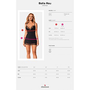 Chemise Obsessive Bella Rou Negru XS-S