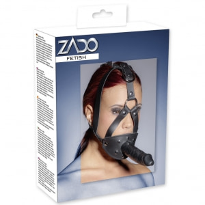 Leather Head Harness with Dildo Negru pe Vibreaza.ro