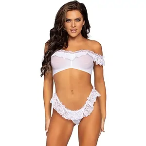 Set Leg Avenue Lace Ruffle Alb Set Leg Avenue Lace Ruffle Alb pe Vibreaza.ro