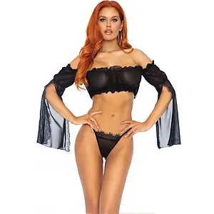 Set Leg Avenue Mesh Bandeau Negru pe Vibreaza.ro