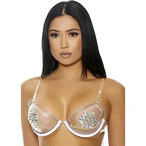 Sutien Forplay Clear Things Up Rhinestone Alb pe Vibreaza.ro