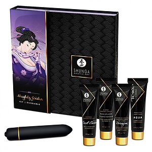 Set Creme Și Vibrator Naughty Geisha Negru pe Vibreaza.ro