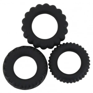 Set Inele Penis Titan 3 în 1 Silicone Negru pe Vibreaza.ro
