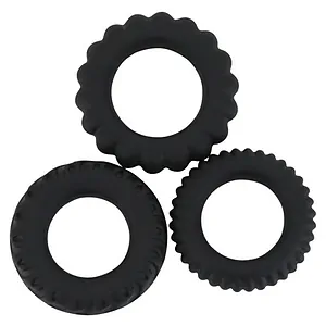 Set Inele Penis Titan 3 în 1 Silicone Negru pe Vibreaza.ro