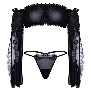 Set Leg Avenue Mesh Bandeau Negru pe Vibreaza.ro