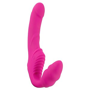 Strapless Strap On Cu 2 Vibratoare Reîncărcabil Roz pe Vibreaza.ro