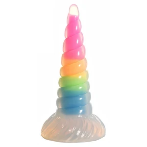 UniGlow Horn — Dildo silicon Fosforescent 20 cm Multicolor pe Vibreaza.ro