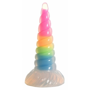 UniGlow Horn — Dildo silicon Fosforescent 20 cm Multicolor pe Vibreaza.ro