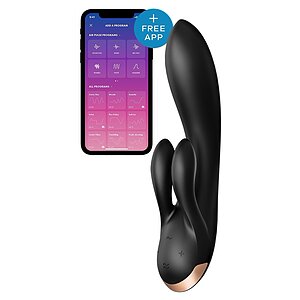 Vibrator Rabbit Satisfyer Double Negru pe Vibreaza.ro