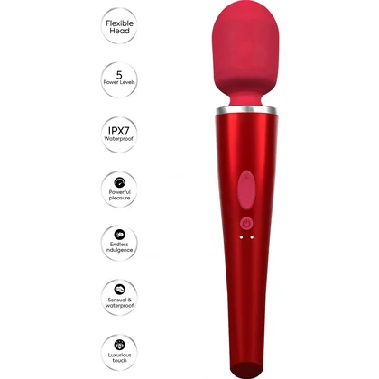 Caresse Pro Wand 8000rpm - 5 Moduri, IPX7, 120 Min Roșu