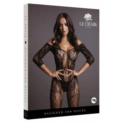 Catsuit Le Désir Lace Sleeved Negru S-L