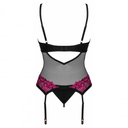 Corset Obsessive Rosenty cu Portjartier și Chilot Roz XS-S