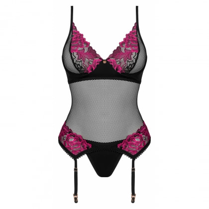 Corset Obsessive Rosenty cu Portjartier și Chilot Roz XS-S