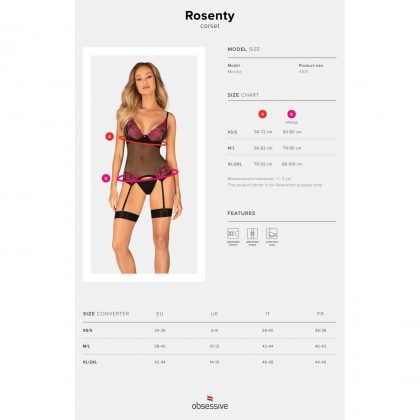 Corset Obsessive Rosenty cu Portjartier și Chilot Roz XS-S