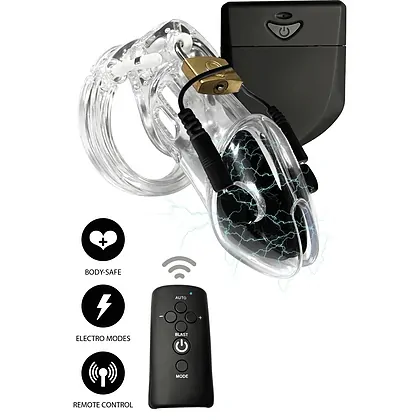 Cușcă Penis Electrică Discretă cu Telecomandă Transparent