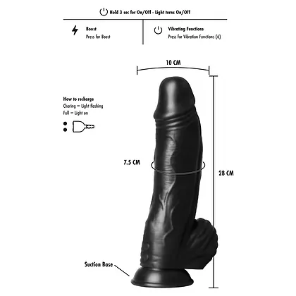 Demon Monster Vibrant Negru — 9 Moduri, 27cm