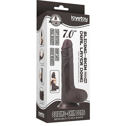 Dildo Sliding Skin Dual Layer cu Testicule și Ventuză