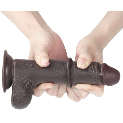 Dildo Sliding Skin Dual Layer cu Testicule și Ventuză