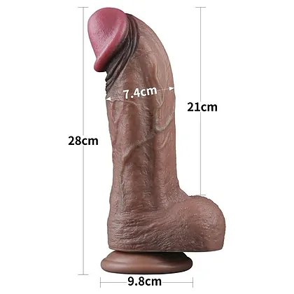Dildo XXL Din silicon Dublu Strat, Realist, Ventuză - Lovetoy