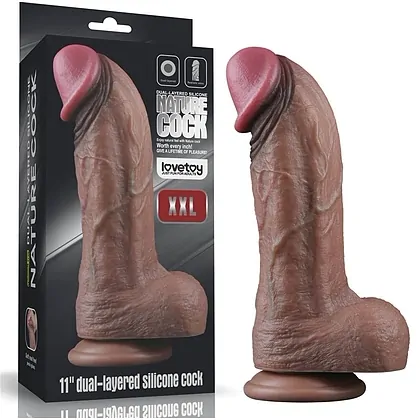 Dildo XXL Din silicon Dublu Strat, Realist, Ventuză - Lovetoy