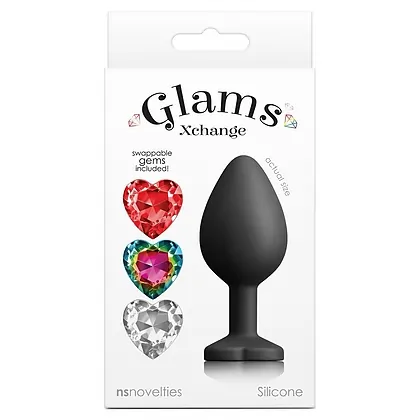 Dop Anal Glams Xchange Heart Medium - silicon 8.1 cm Negru