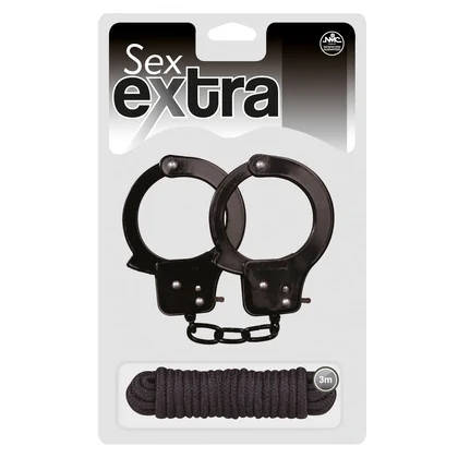 Kit Nmc: Cătușe Metalice Reglabile și Frânghie 3 M Negru