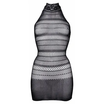 Le Desir High Lace Neck Net Mini Dress Negru S-L