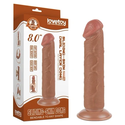 LoveToy Sliding Skin 20 cm – TPE Densitate Duală, Ventuză Puternică Maro