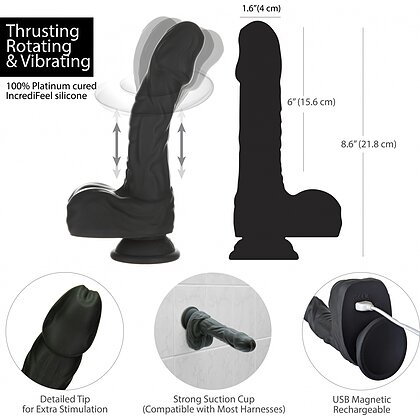 Naked Addiction 23 cm, Vibrator Rotativ și De împingere Negru