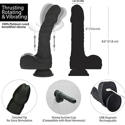 Naked Addiction 23 cm, Vibrator Rotativ și De împingere Negru