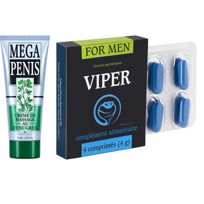 Pachet Cremă Mega Penis + Pastile Viper FR 4