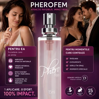 Pachet Parfum Feromoni PheroFem 15ml + Cătușe Obsessive Roseberry Mov Roz